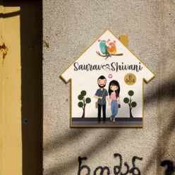 Hut Style Couple Wooden Nameplate | Custom Name Sign (12 × 12)