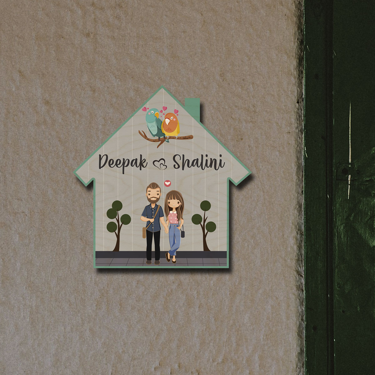 Couple Theme Wooden Name Plate | Personalized | 12×12 inches