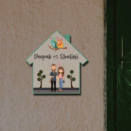 Couple Theme Wooden Name Plate | Personalized | 12×12 inches