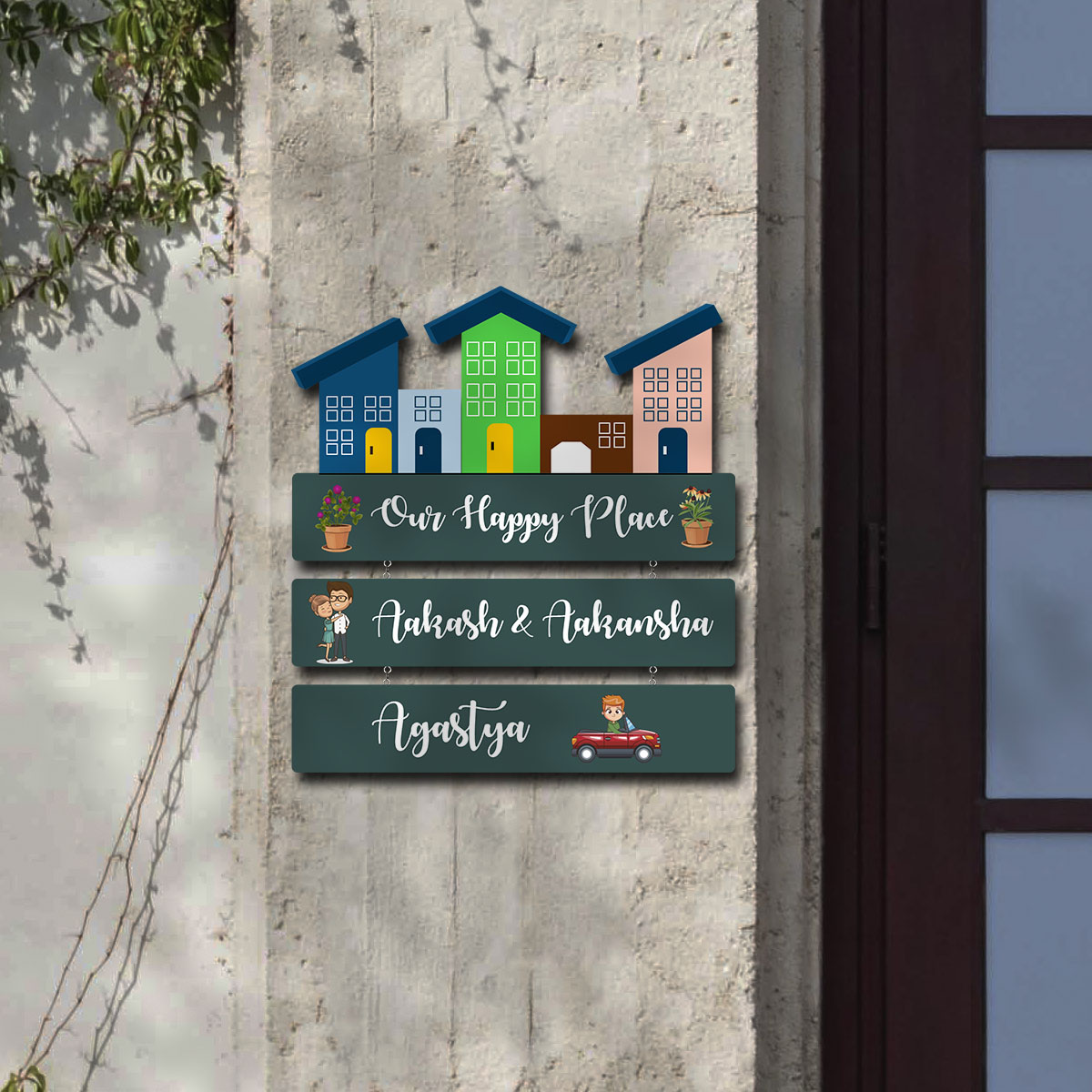 Personalized Wooden Nameplate – Our Happy Place Design