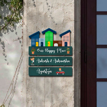 Personalized Wooden Nameplate – Our Happy Place Design