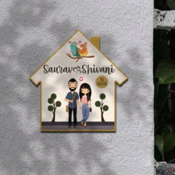 Hut Style Couple Wooden Nameplate | Custom Name Sign (12 × 12)