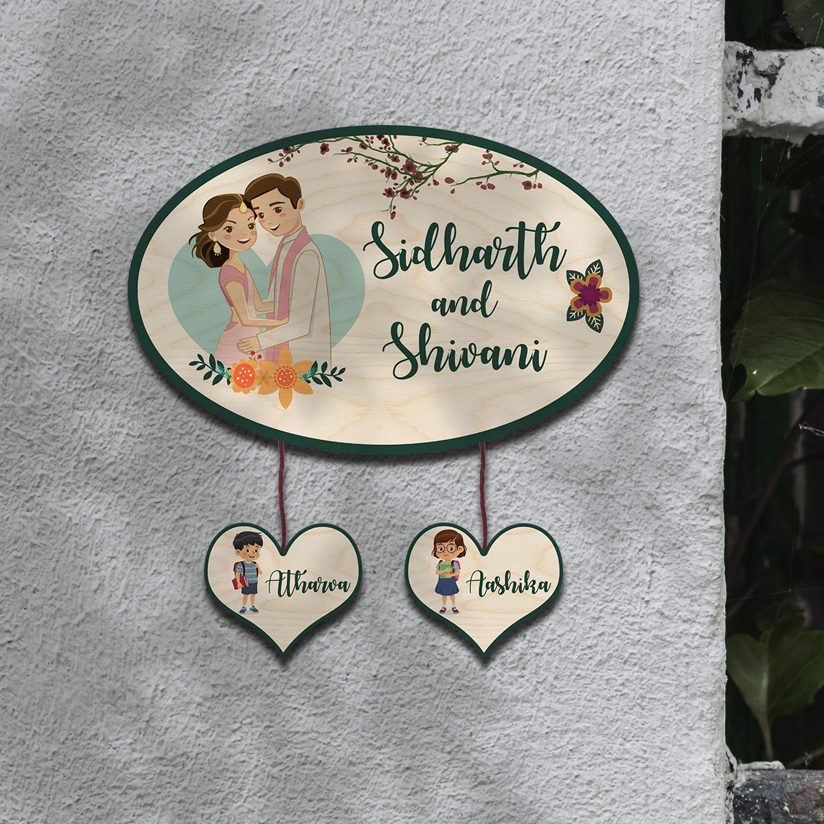 Custom Couple &amp; Two Kids Name Plate | Home Entrance Décor