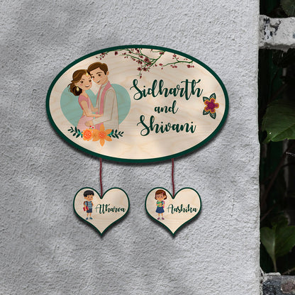 Custom Couple &amp; Two Kids Name Plate | Home Entrance Décor