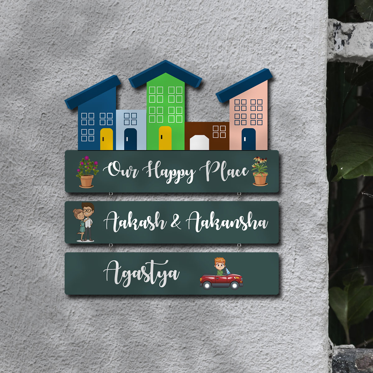 Personalized Wooden Nameplate – Our Happy Place Design