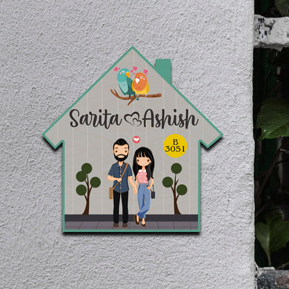 Couple Theme Wooden Name Plate | Personalized | 12×12 inches