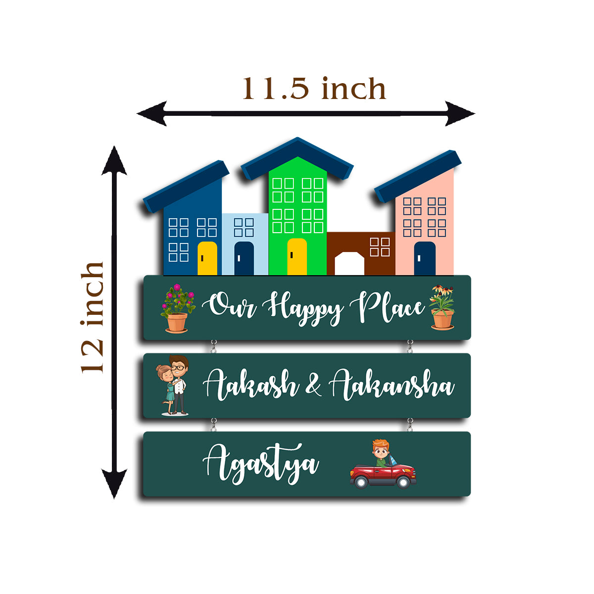 Personalized Wooden Nameplate – Our Happy Place Design