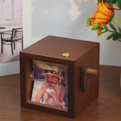 Personalized Photo Flipbook Animation Box, Custom Wooden Crank Photo Box with Light, Animated Photo Book, Creative Anniversary Gift