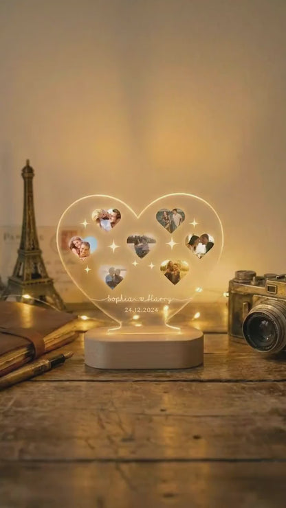 Personalized Photo Heart Night Light, Couple Photo Lamp, Custom Acrylic Frame