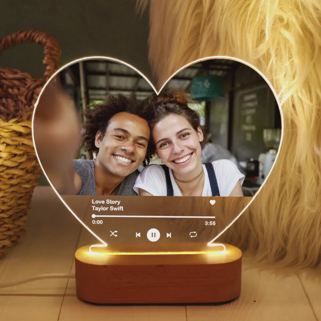 Custom Photo LED Night Lamp with Song – Personalized Music Plaque, Couple Collage Picture Frame Light, Romantic Gift for Girlfriend, Boyfriend, Wife, Husband