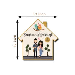 Hut Style Couple Wooden Nameplate | Custom Name Sign (12 × 12)